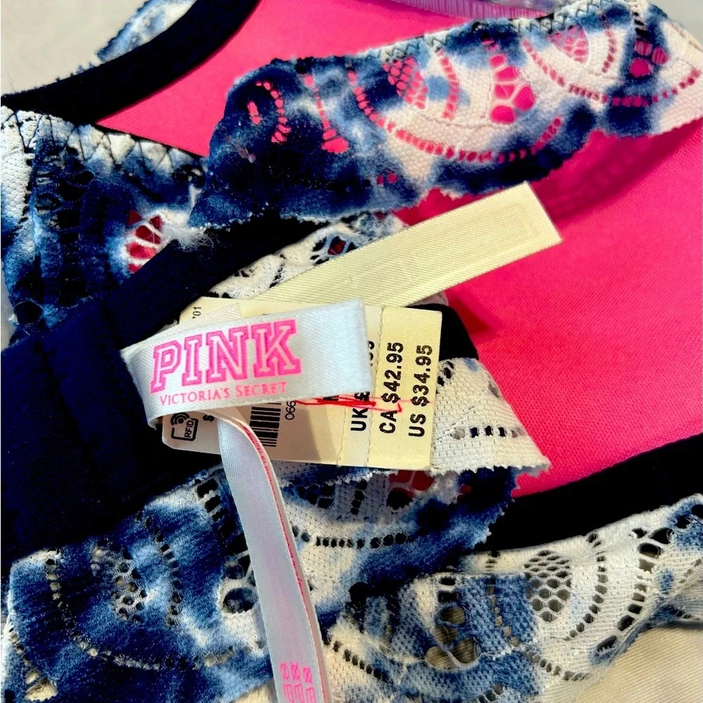 Victoria’s Secret PINK Lace Bralette M Blue Tie Dye Racerback Festival Boho NWT - Picture 9 of 9